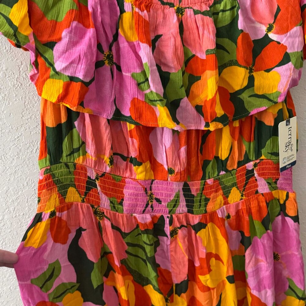 Floral Off-Shoulder Maxi Dress in Pink & Orange - Picture 5 of 6